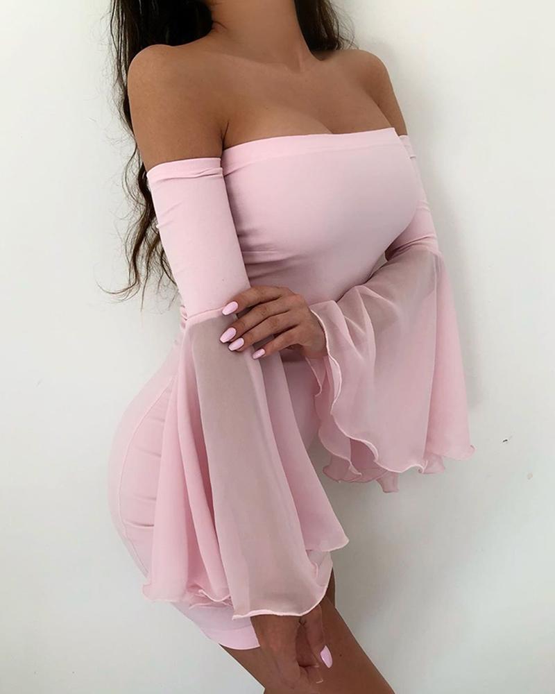 

Off Shoulder Bell Sleeve Dress, Pink