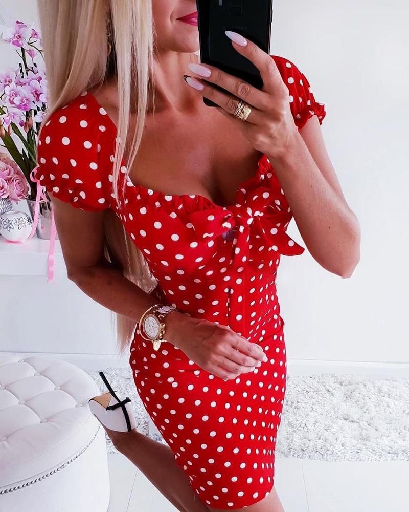 

Polka Dot Bowknot Front Bodycon Dress, Red