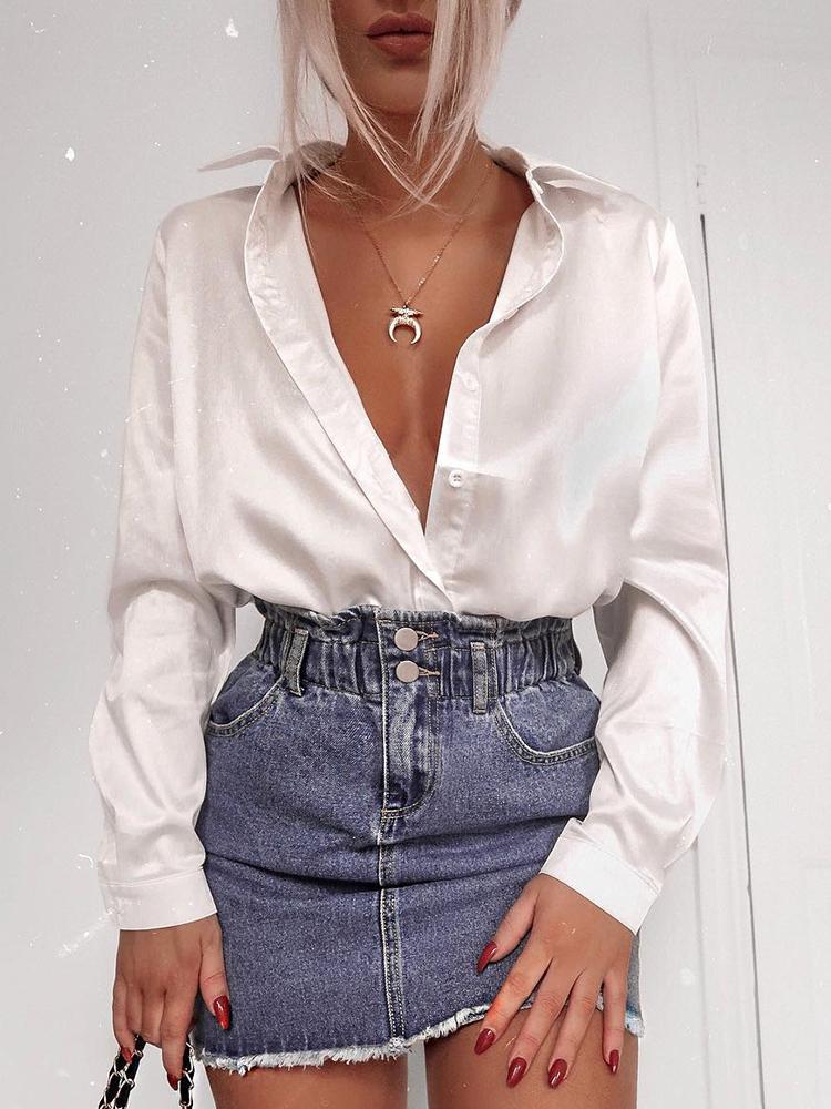 

Satin Button Up Long Sleeve Shirt