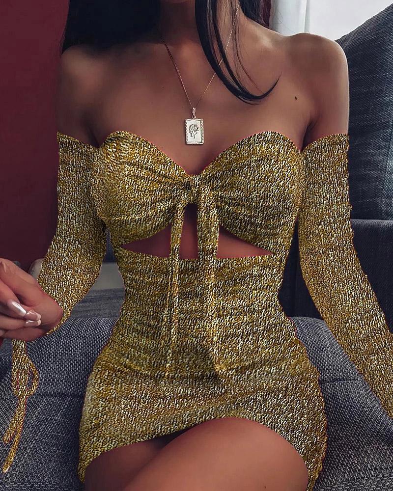 

Knotted Glitter Off Shoulder Bodycon Dress, Gold
