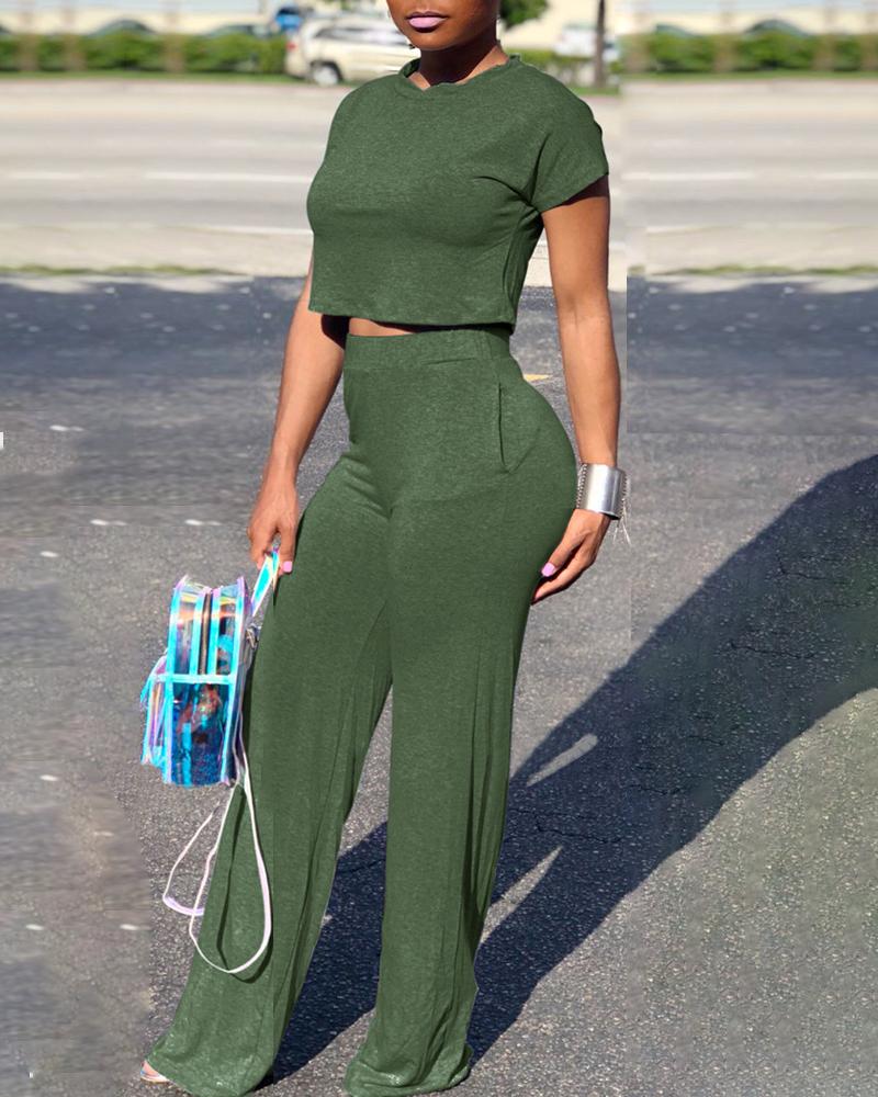 

Short Sleeve Crop Top & Pant Sets, Green