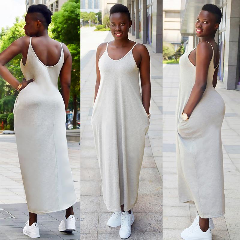 

Trendy Spaghetti Strap Baggy Casual Maxi Dress, Black
