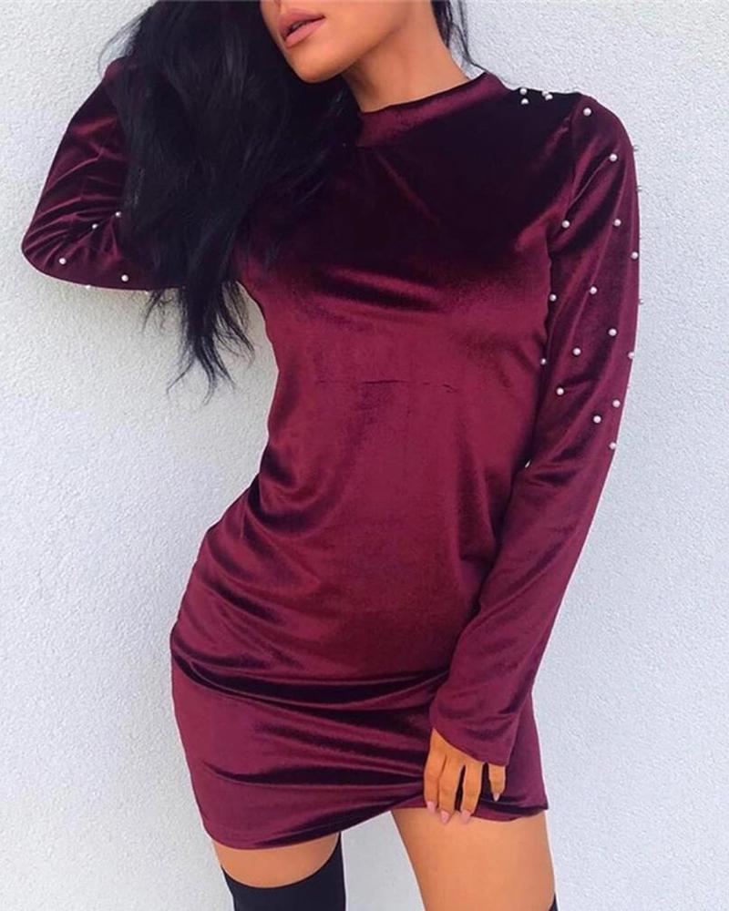 

Solid Suede Beaded Design Dress, Purple