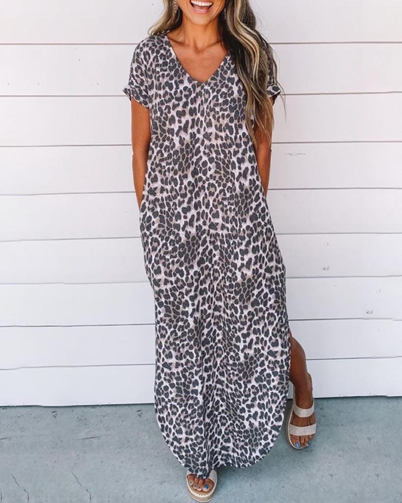 

Cheetah Print Pocket Design Maxi Dress, Leopard