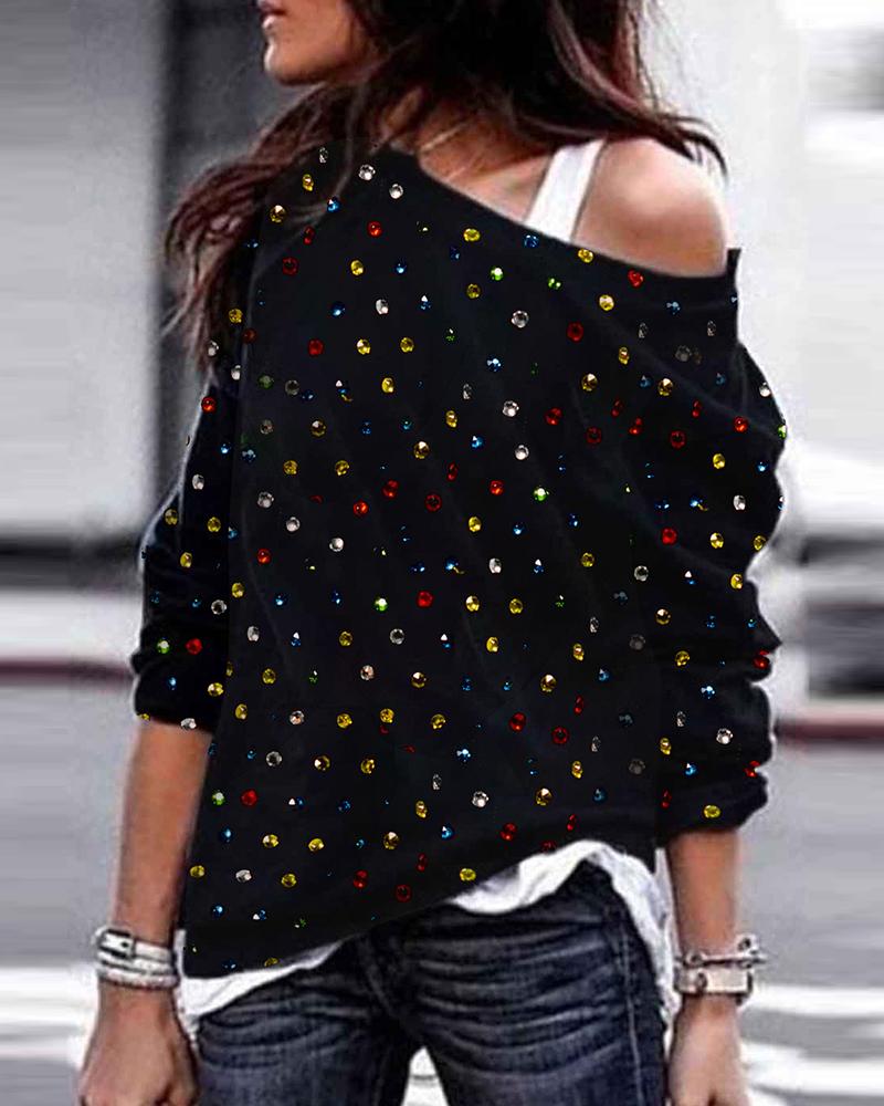 

Colorblock Studded Long Sleeve Sweatshirt, Black