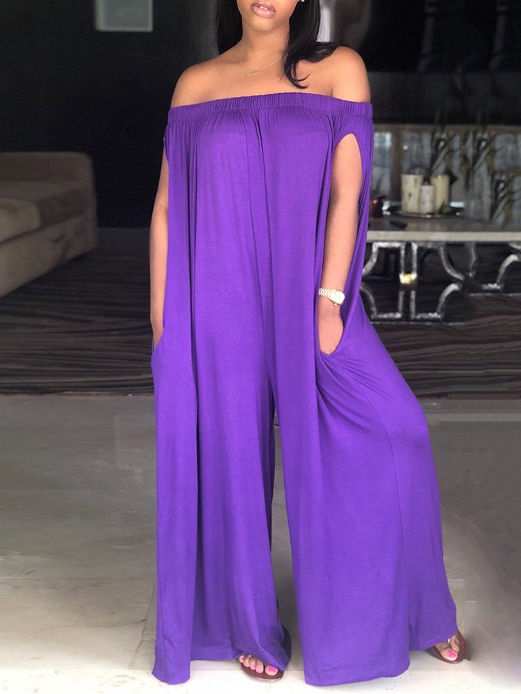 

Oversized Stretchy Off Shoulder Loose Jumpsuit
