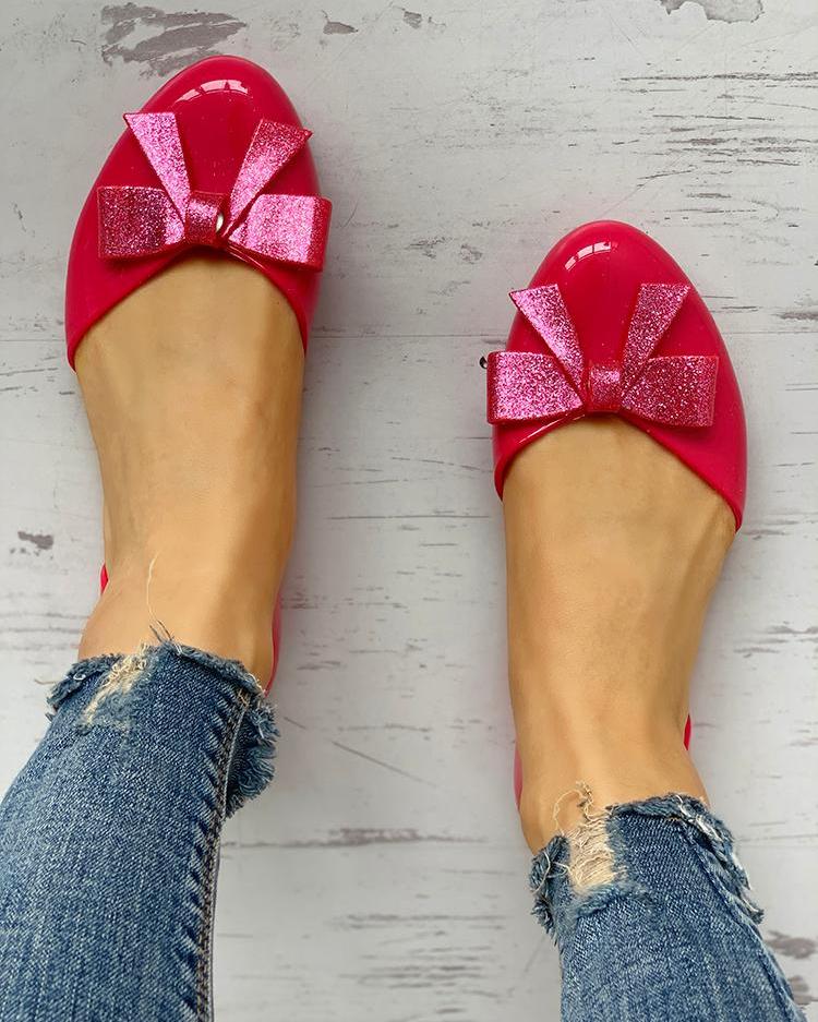 

Bowknot Embellished Casual Flat Shoes, Red