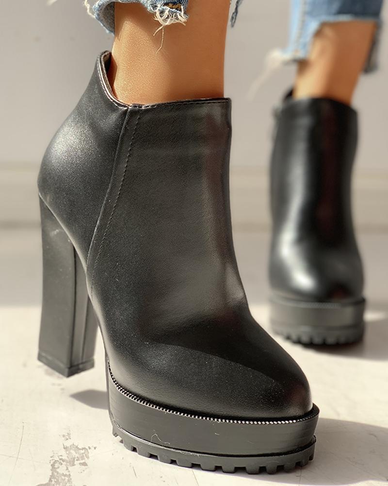 

PU Platfrom Chunky Ankle Boots, Black