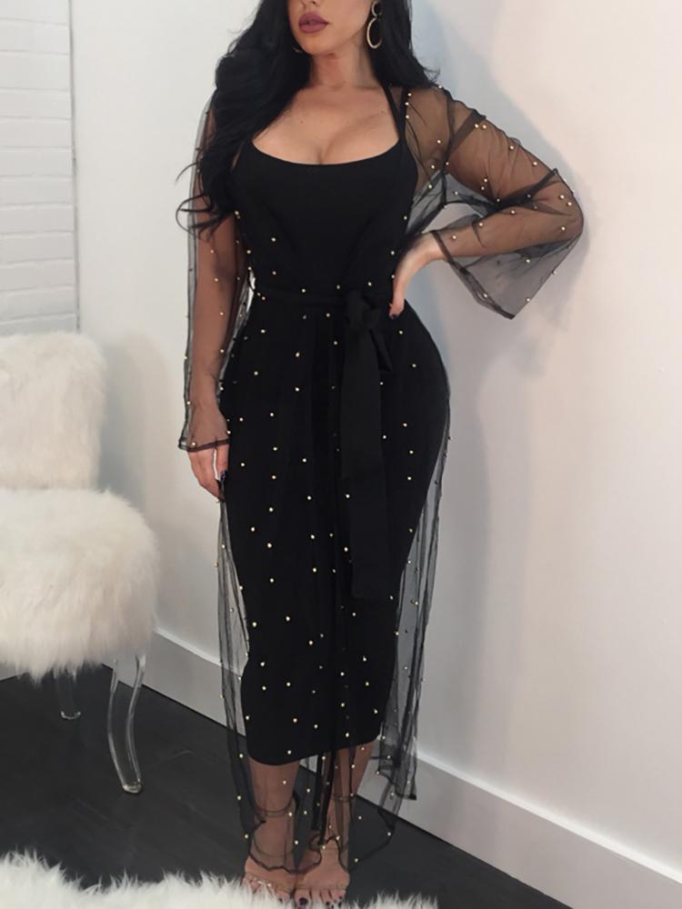 

Shiny Mesh Slip Dress Set