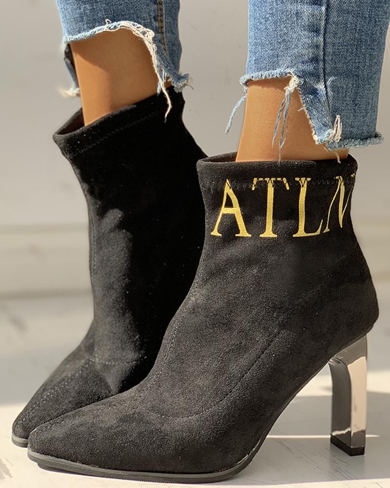 

Suede Pointed Toe Thin Heeled Ankle-Boots, Black
