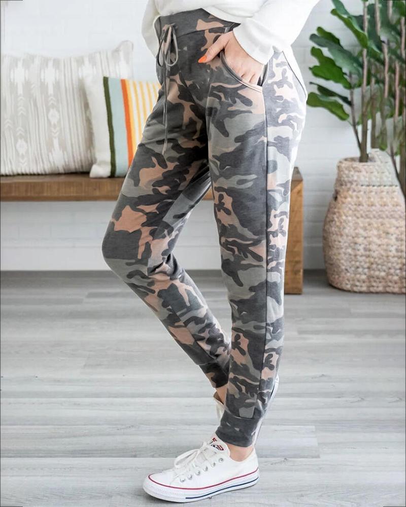 

Leopard Print Drawstring Casual Pants, Khaki