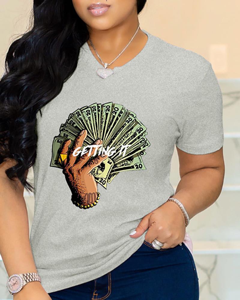 

Letter Slogan Print Short Sleeve Casual T-shirt, Gray