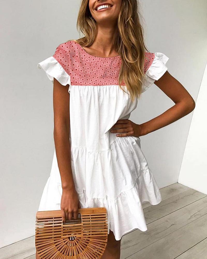 

Colorblock Ruffles Ruched Casual Dress, Pink