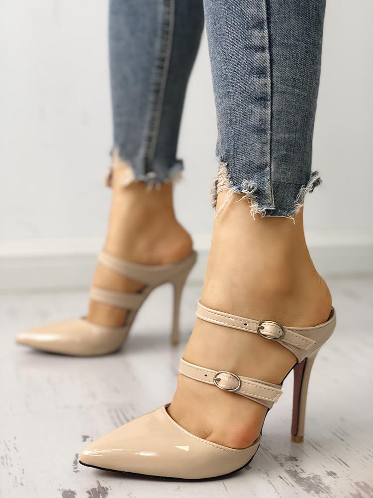 

Solid Buckled Pointed Toe Thin Heeled Sandals