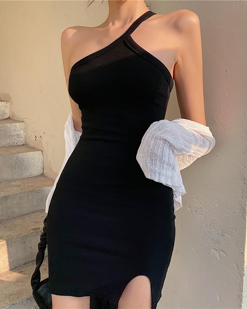 

Cold Shoulder Slit Bodycon Dress, Black