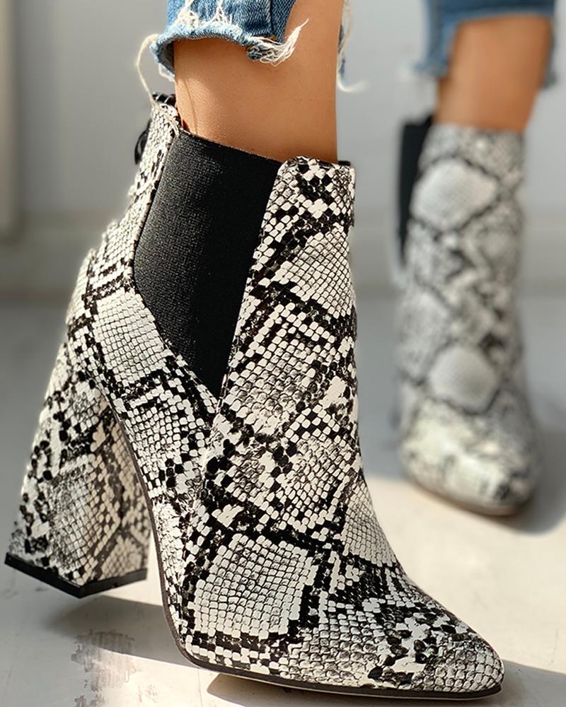 

Pointed Toe Chunky Heeled Boots, Snakeskin