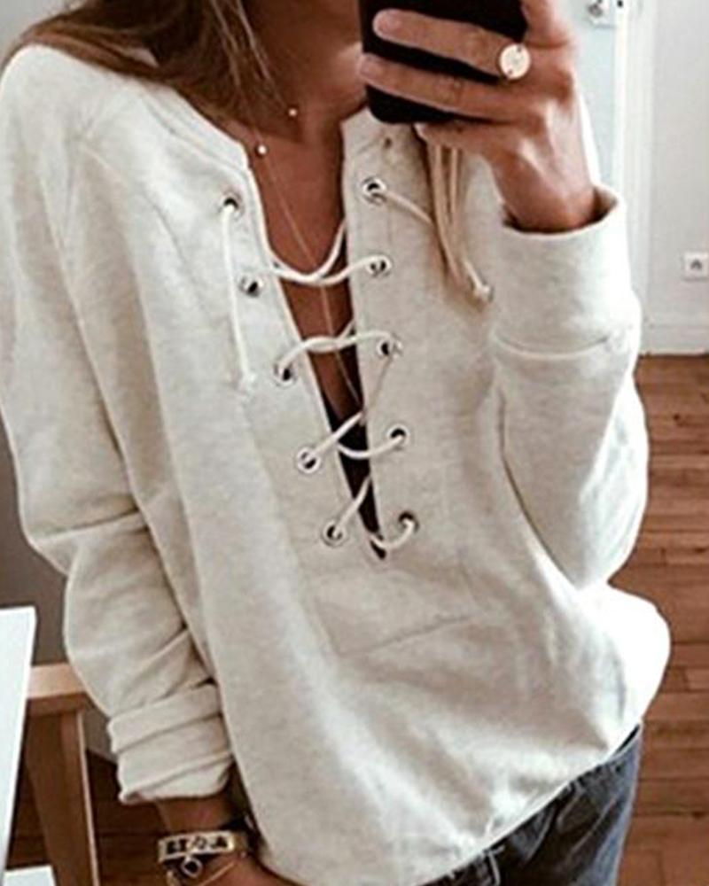

Open Front Lace Up Top, Gray