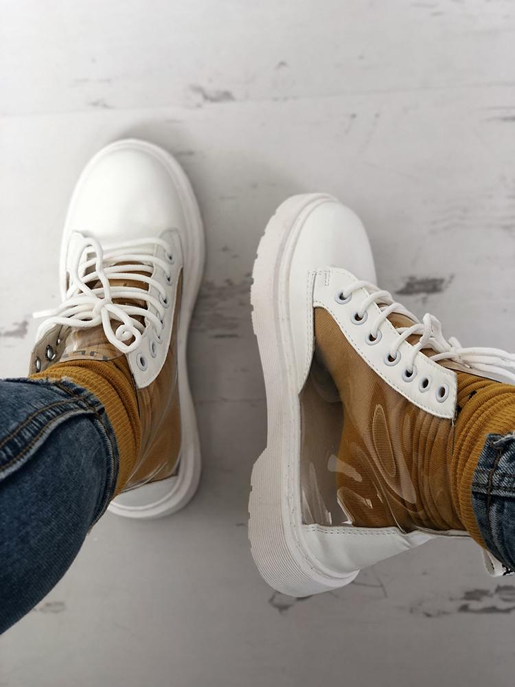 

Contrast Color Transparent Lace-Up Boots, White