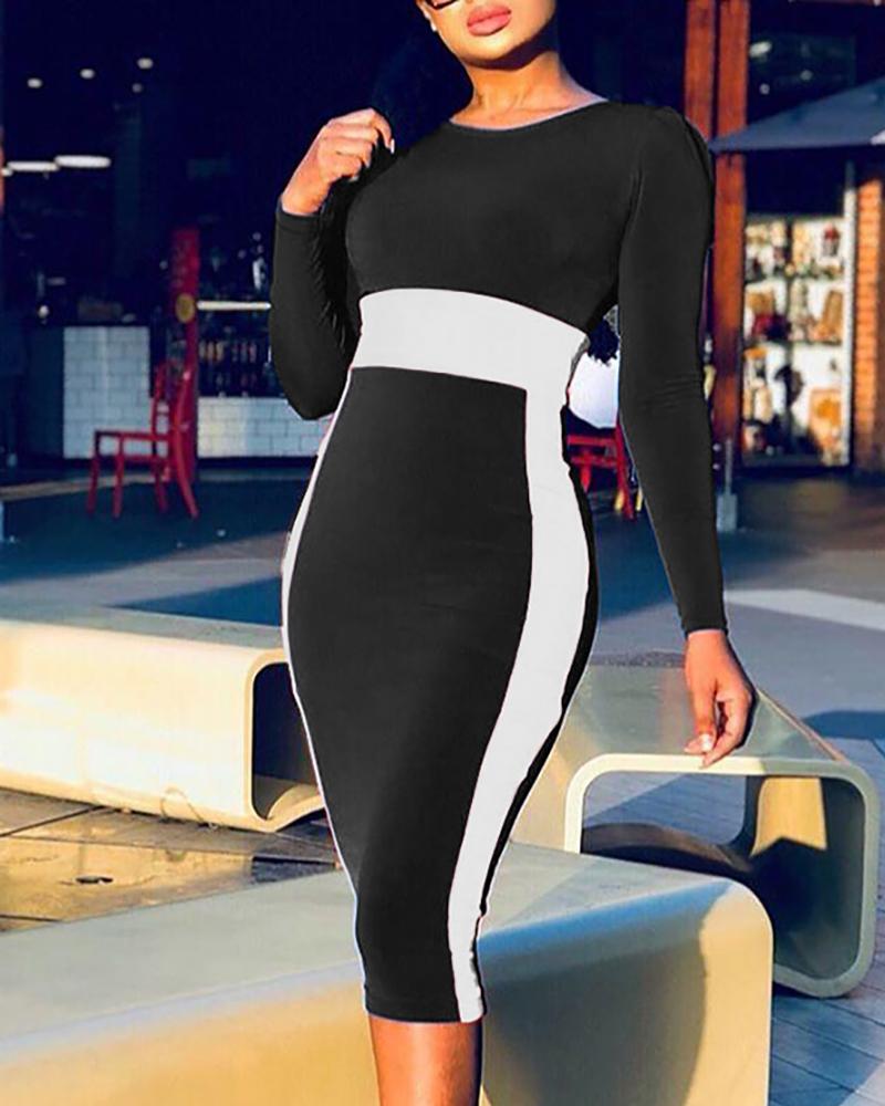 

Colorblock Long Sleeve Bodycon Dress, Black
