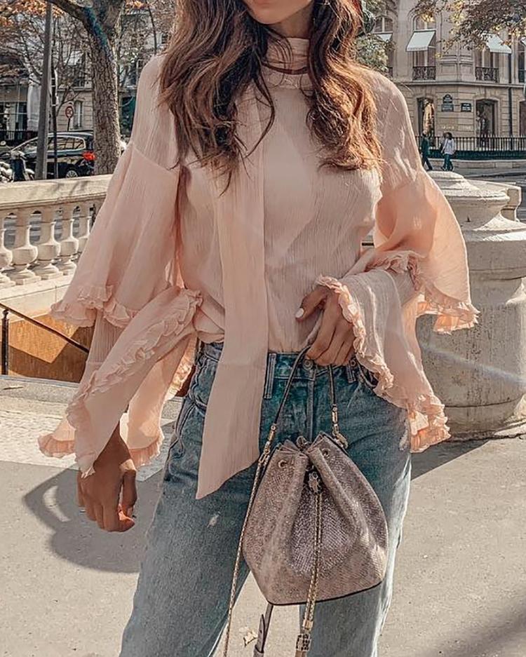 

Layered Bell Sleeve Pullover Blouse, Pink