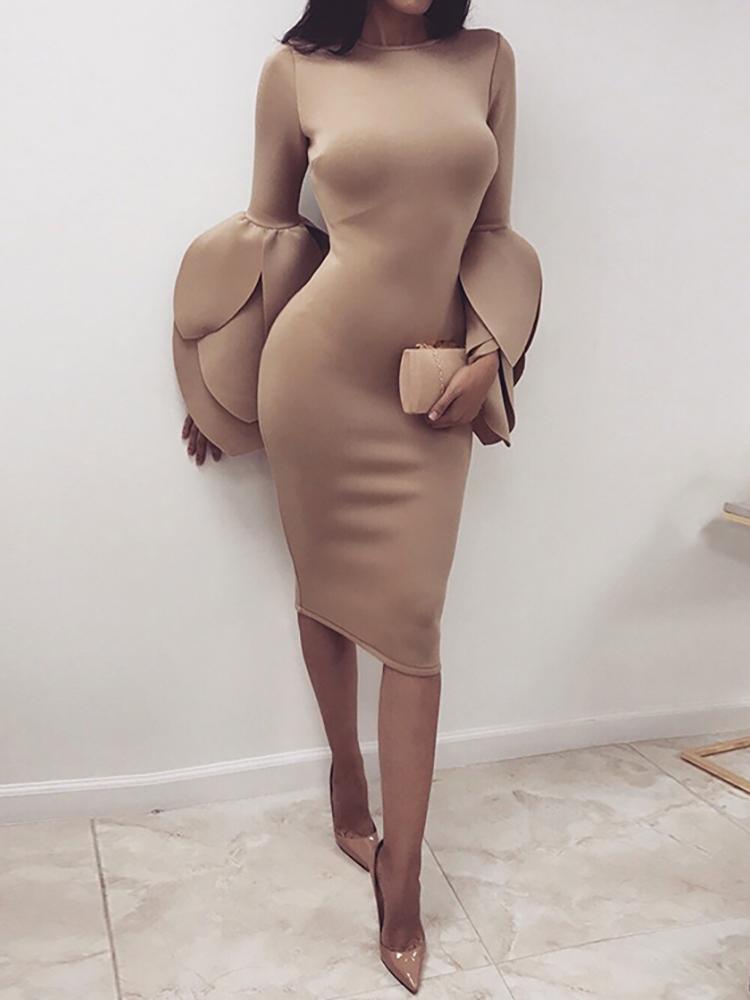 

Stylish Flare Sleeve Bodycon Dress, Khaki