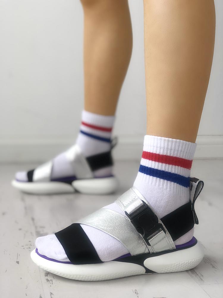 

Contrast Color Buckle Bandage Casual Sandals