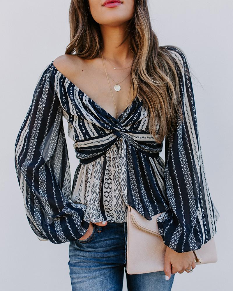 

Front Twist Striped V Neck Top