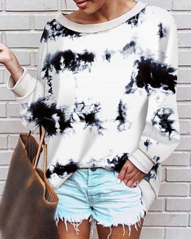 

Floral Cheetah Print Long Sleeve Casual Top, White