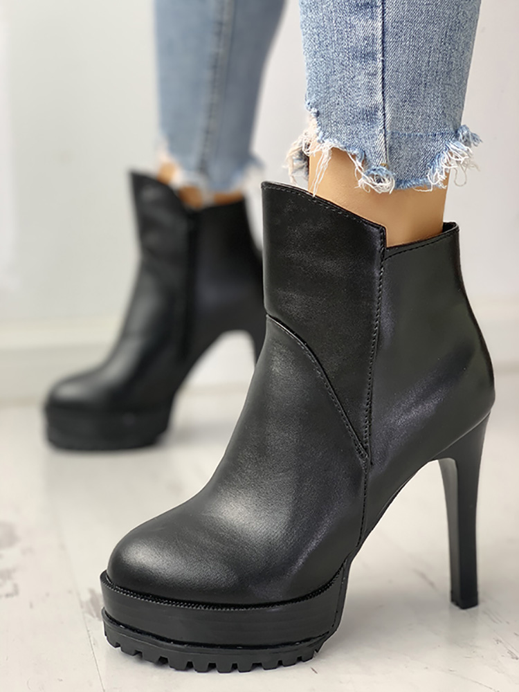 

Pointed Toe Platform Thin Heeled Boots, Black