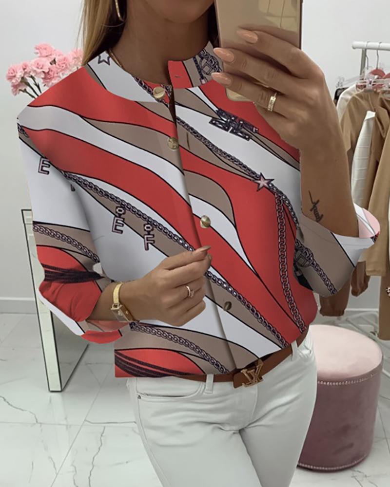 

Chain Colorblock Print Casual Blouse, Multicolor