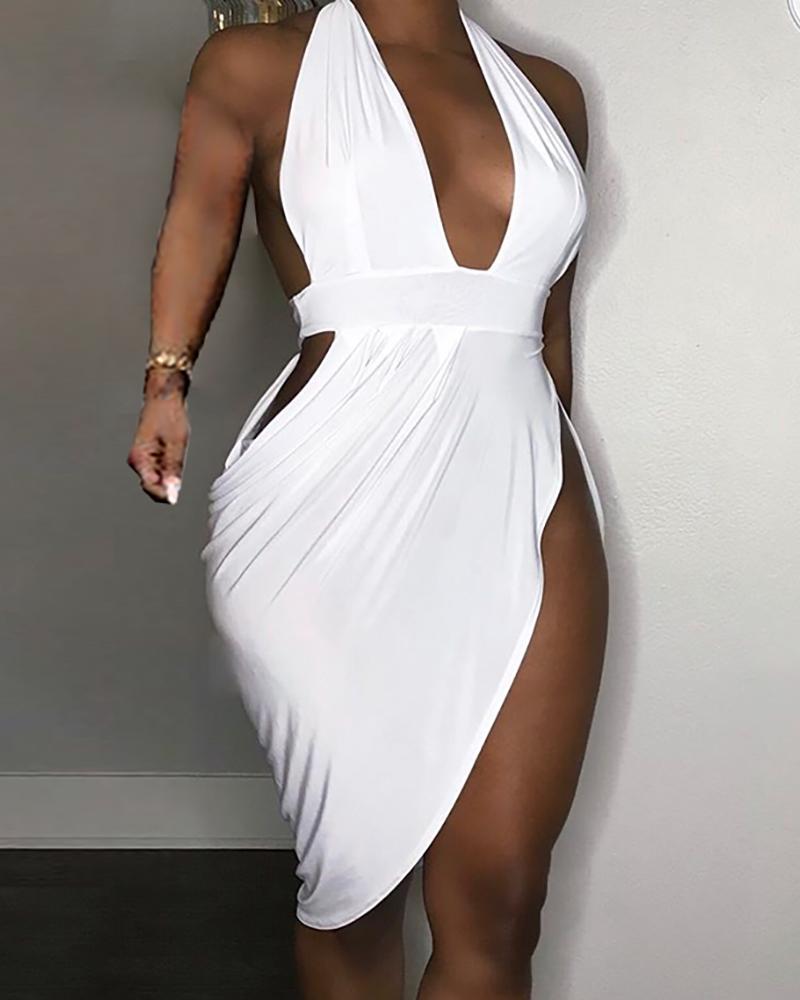 

Solid Cut Out Chest Irregular Hem Dress