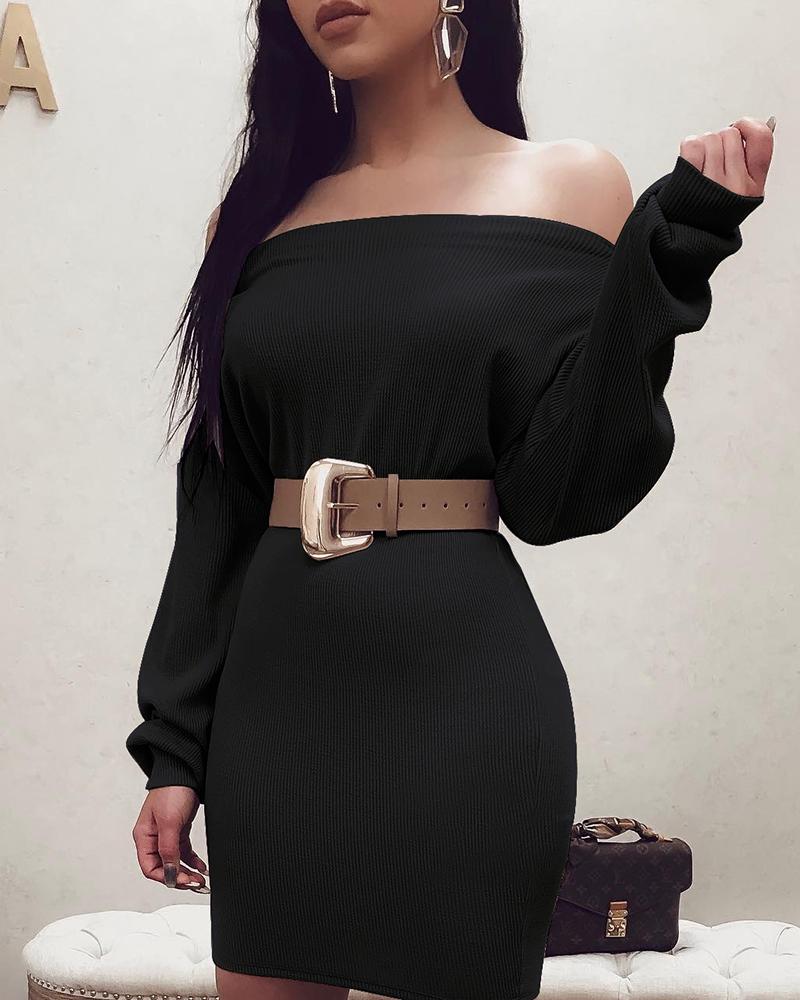

Solid Off Shoulder Long Sleeve OL Dress, Black