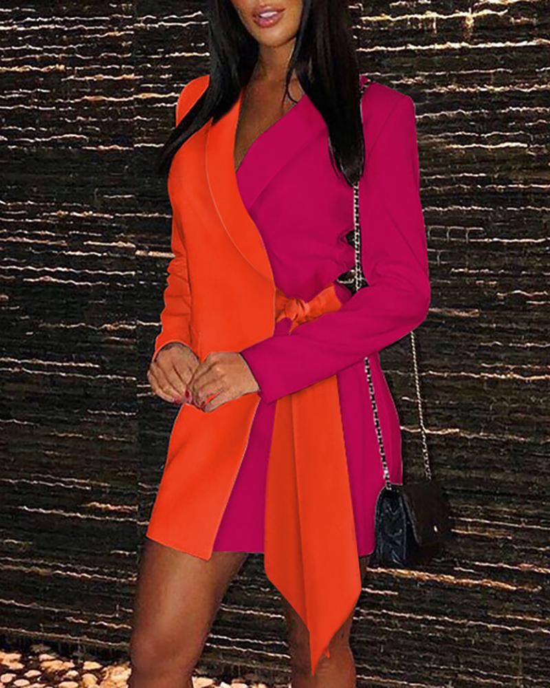 

Colorblock Slide Knot Blazer Dress, Orange
