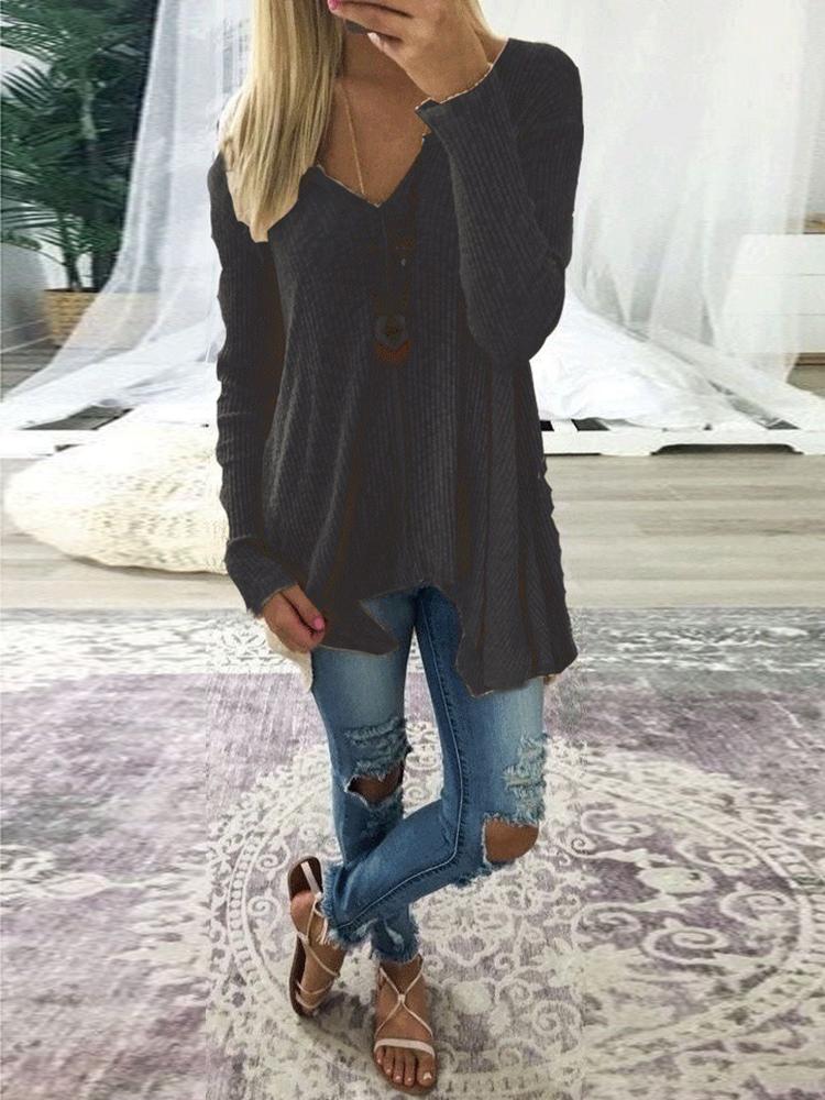 

Plus Size V Neck Rib Sweater - Black