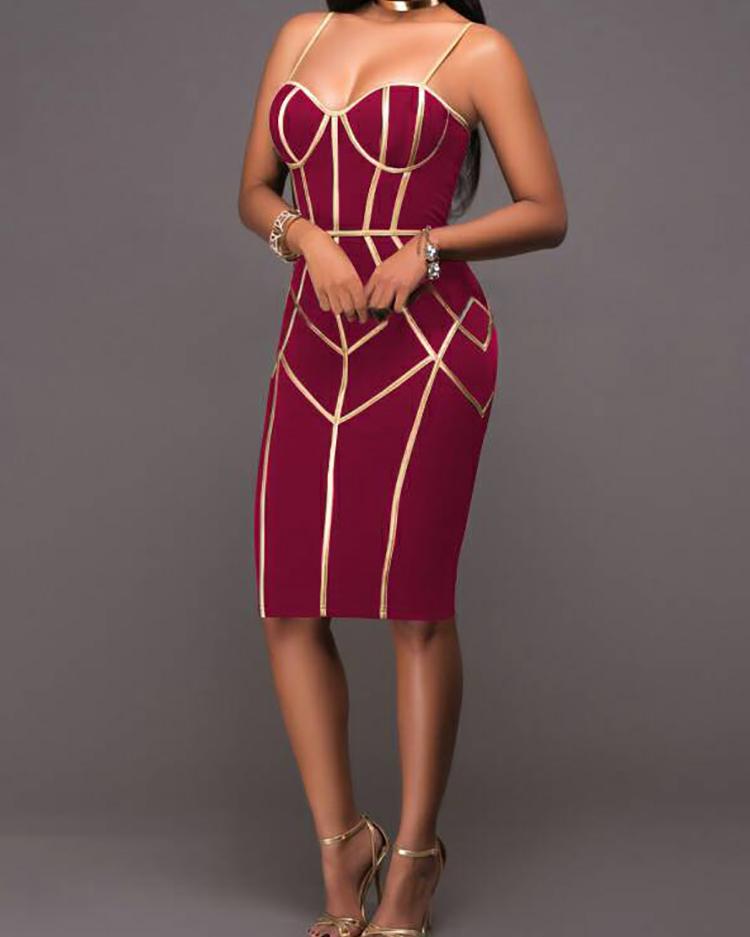 

Spaghetti Strap Contrast Binding Bodycon Dress, Wine red