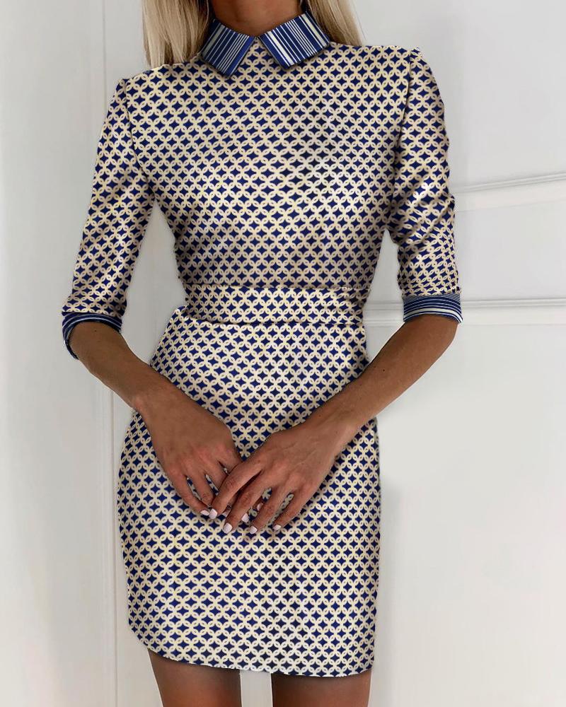 

Star Print Colorblock Half Sleeve Dress, Apricot