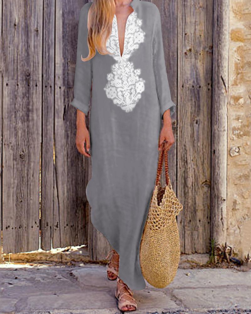 

Boho Style Casual Loose Maxi Dress, Gray