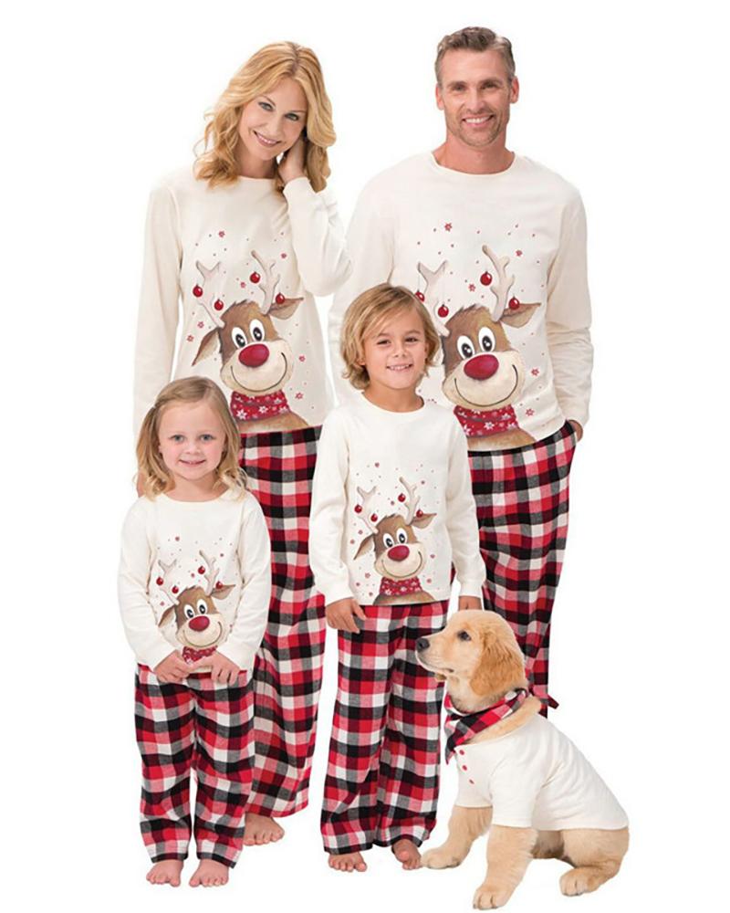 

3PCS Parents-Kid Christmas Print Pajamas Set, White