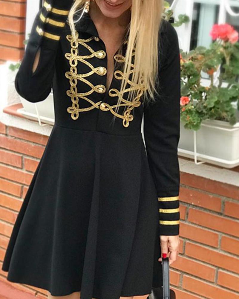 

Contrast Button Detail Mini Dress, Black