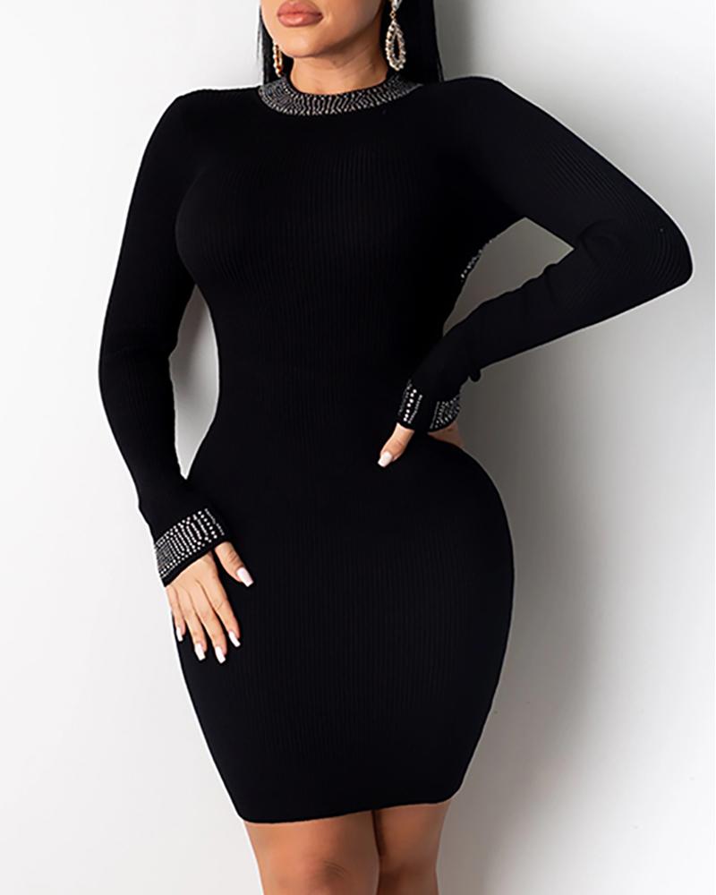 

Hot Stamping Backless Bodycon Dress, Black
