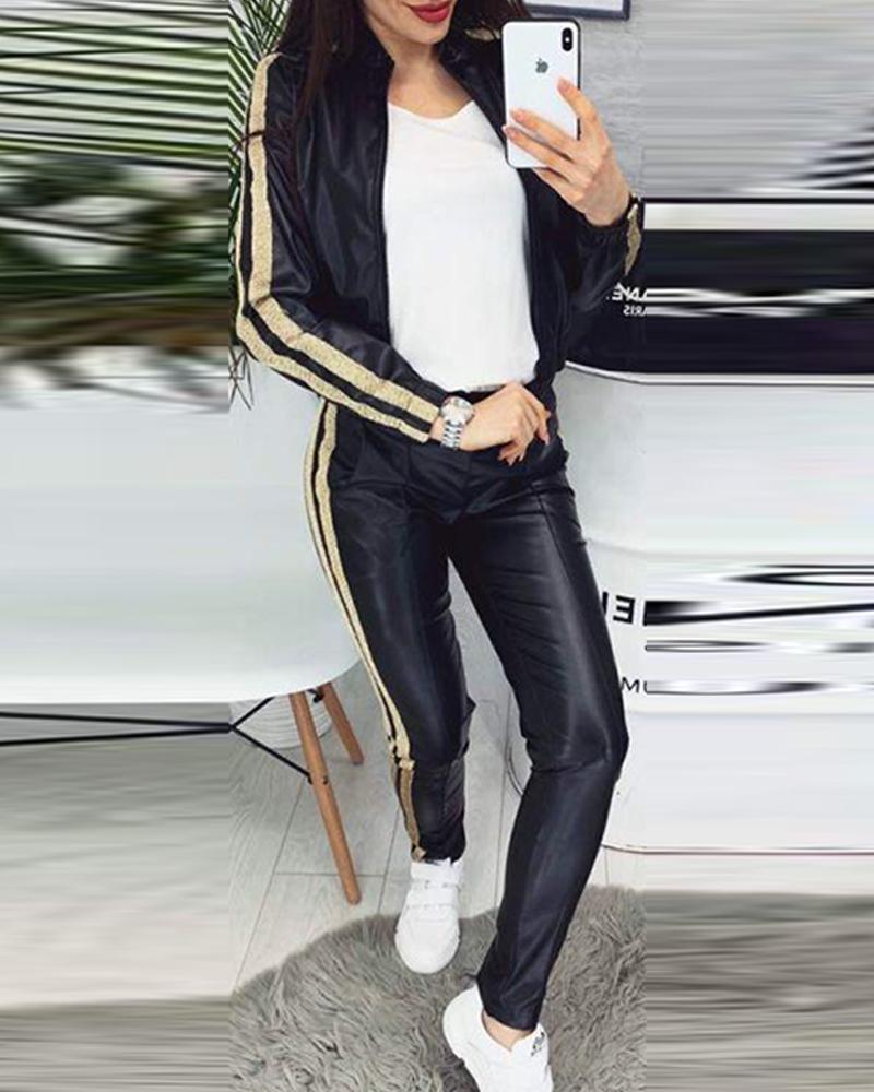 

Contrast Stripes Zip Front Tracksuit