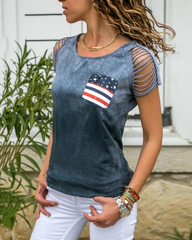 

Gradient Color Destroyed Casual T-Shirt