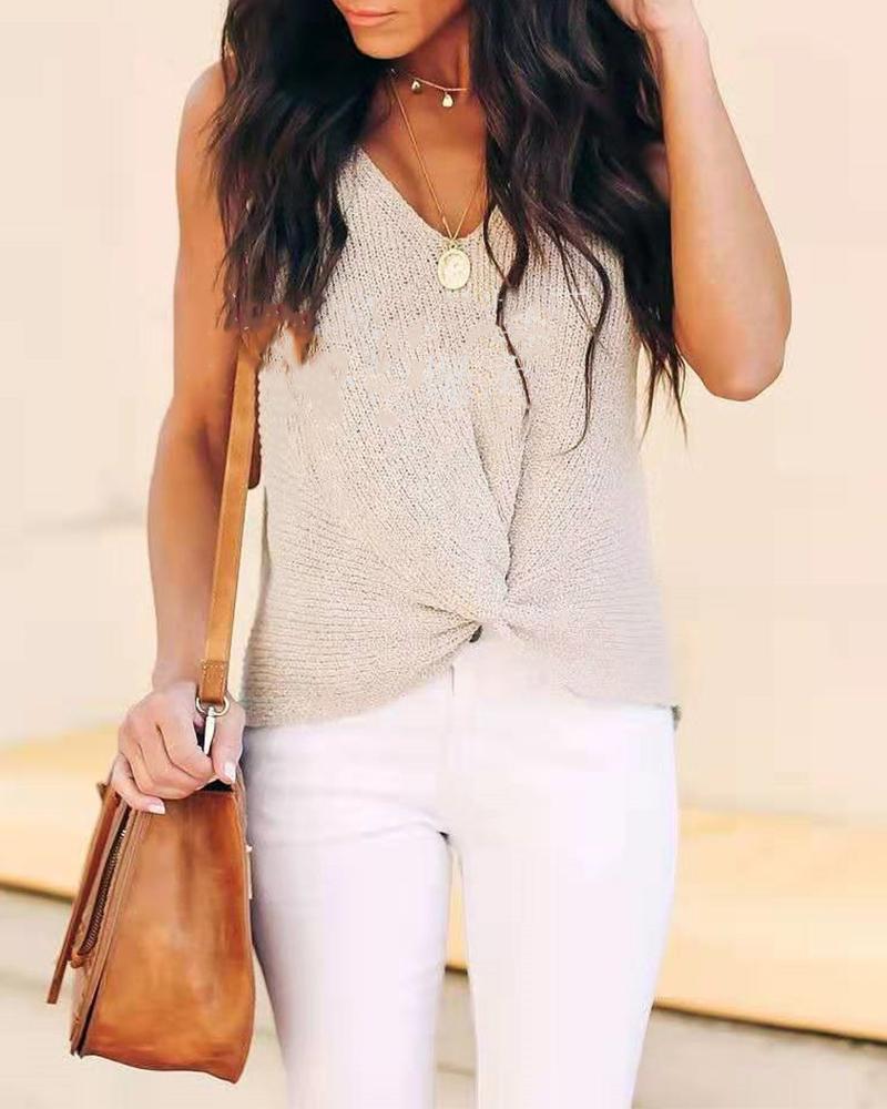 

Twist Front Knitted Tank Top, Apricot