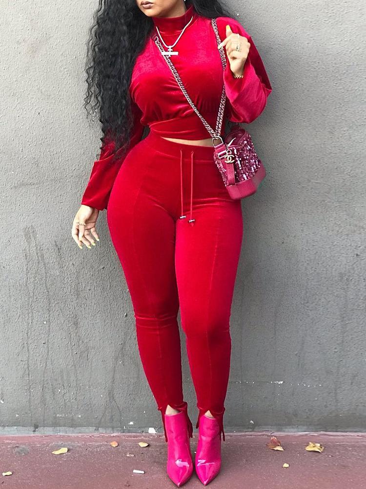

Velvet Long Sleeve Crop Top & Pant Sets
