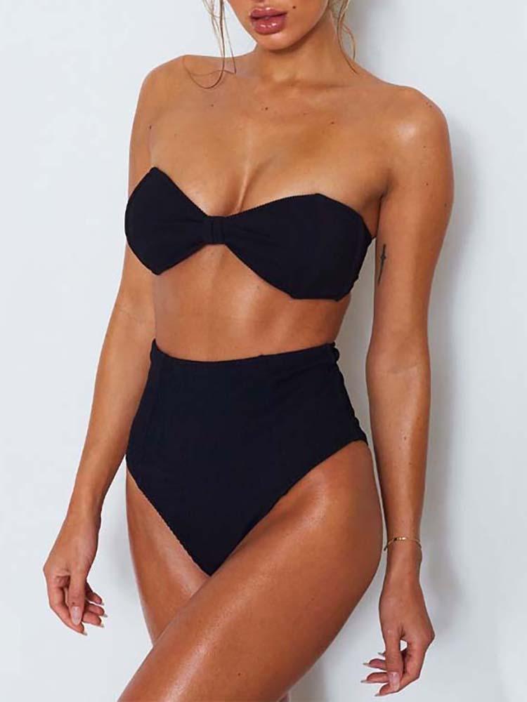 

Sexy Solid Strapless High Waist Bikini Sets