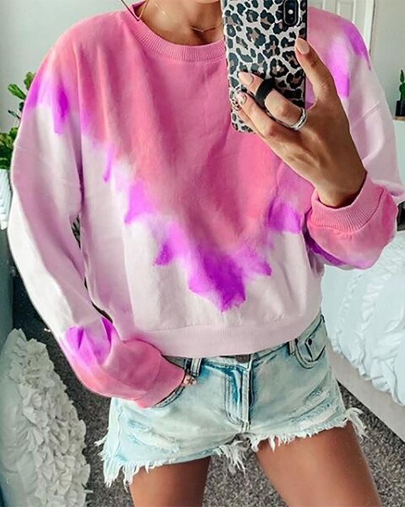 

Tie Dye Print Long Sleeve Casual Sweatshirt, Pink