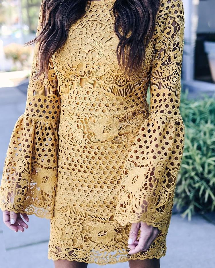 

Crochet Lace Hollow Out Flared Sleeve Mini Dress