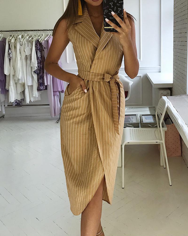 

Shawl Collar Striped Blazer Midi Work Dress