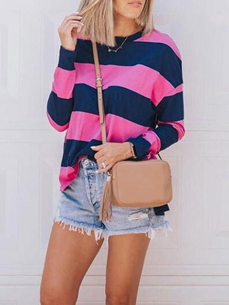 

Contrast Stripes Long Sleeve Pullover T-Shirt