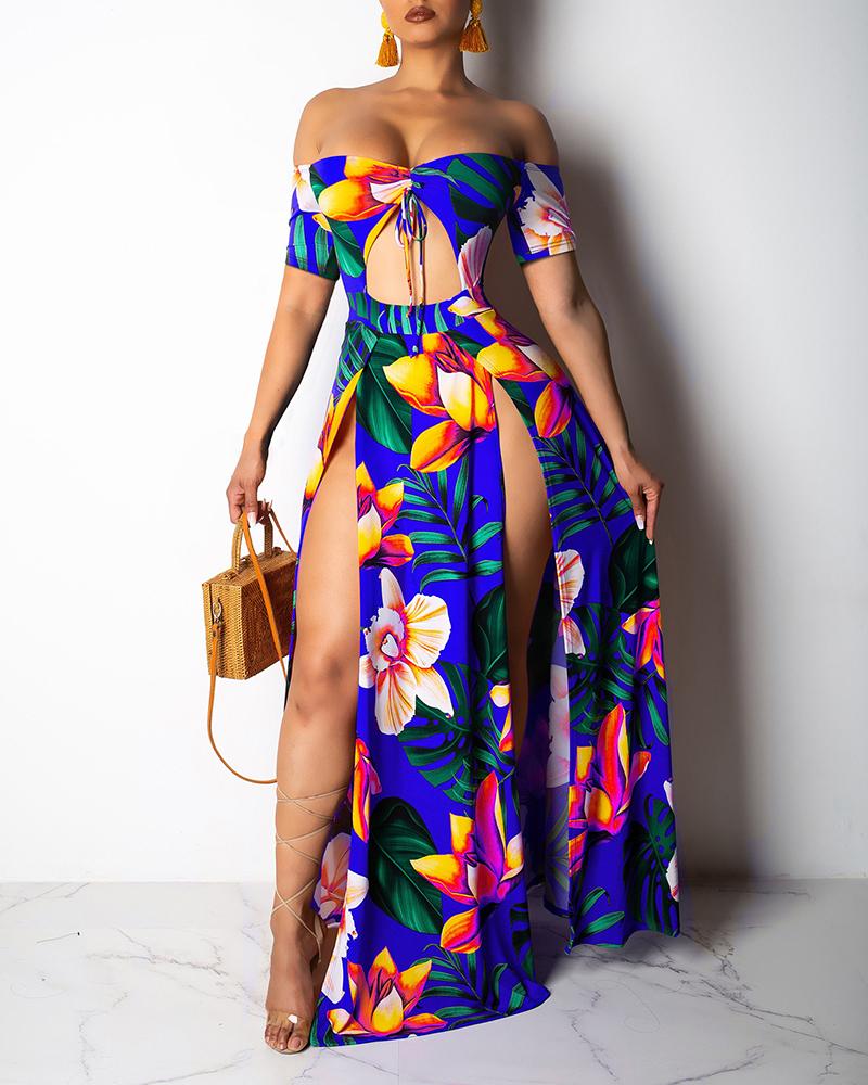 

Off Shoulder Floral High Slit Maxi Dress